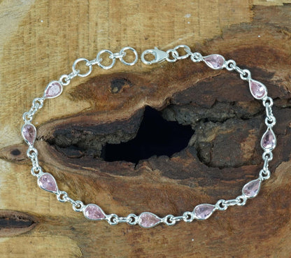 Pink Topaz 925 Sterling Silver Natural Pear Shape Faceted Gemstone Bracelet