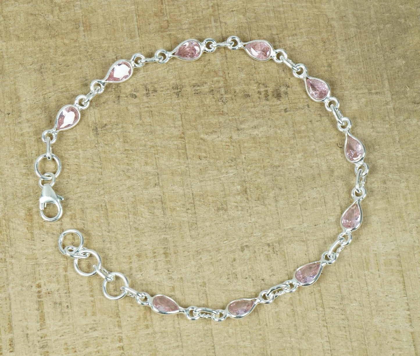 Pink Topaz 925 Sterling Silver Natural Pear Shape Faceted Gemstone Bracelet