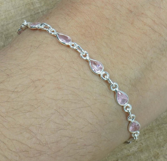 Pink Topaz 925 Sterling Silver Natural Pear Shape Faceted Gemstone Bracelet