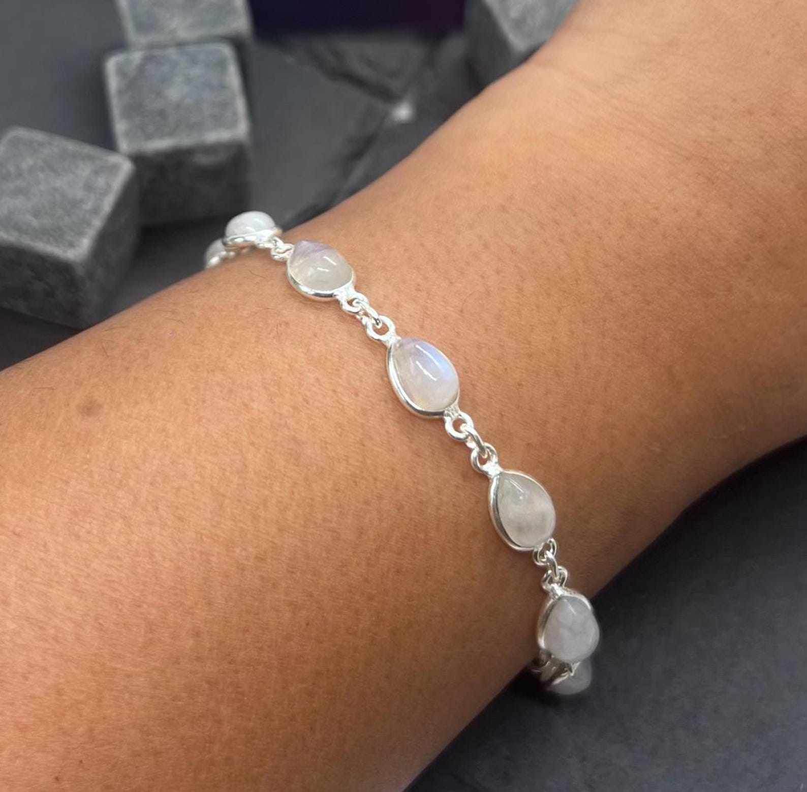 Rainbow Moonstone 925 Sterling Silver Natural Gemstone Bracelet