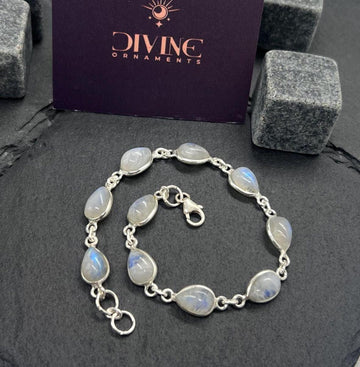 Rainbow Moonstone 925 Sterling Silver Natural Gemstone Bracelet