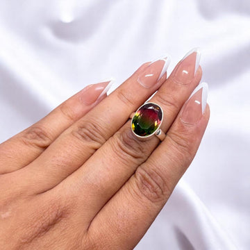 Watermelon Quartz Silver 925 Sterling Silver Gemstone Ring, Watermelon Quartz Ring