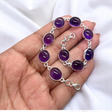 Purple Amethyst 925 Sterling Silver Oval Gemstone Jewelry Adjustable Bracelet