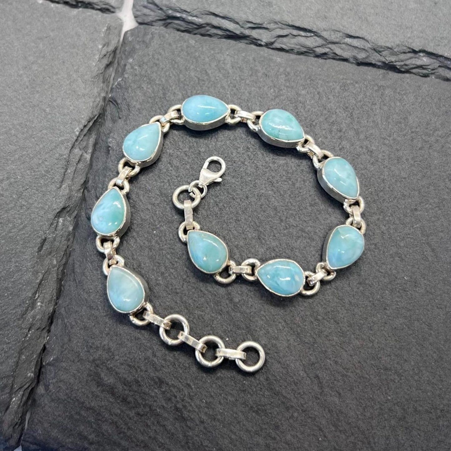 Larimar 925 Sterling Silver Blue Larimar Natural Pear Shape Gemstone Bracelet