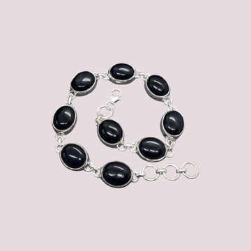 Onyx 925 Sterling Silver Black Onyx Oval Shape Gemstone Jewelry Adjustable Bracelet