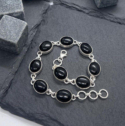 Onyx 925 Sterling Silver Black Onyx Oval Shape Gemstone Jewelry Adjustable Bracelet