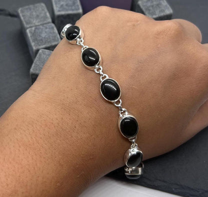 Onyx 925 Sterling Silver Black Onyx Oval Shape Gemstone Jewelry Adjustable Bracelet