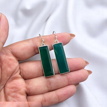 Green Onyx 925 Sterling Silver Gemstone Hook Earring