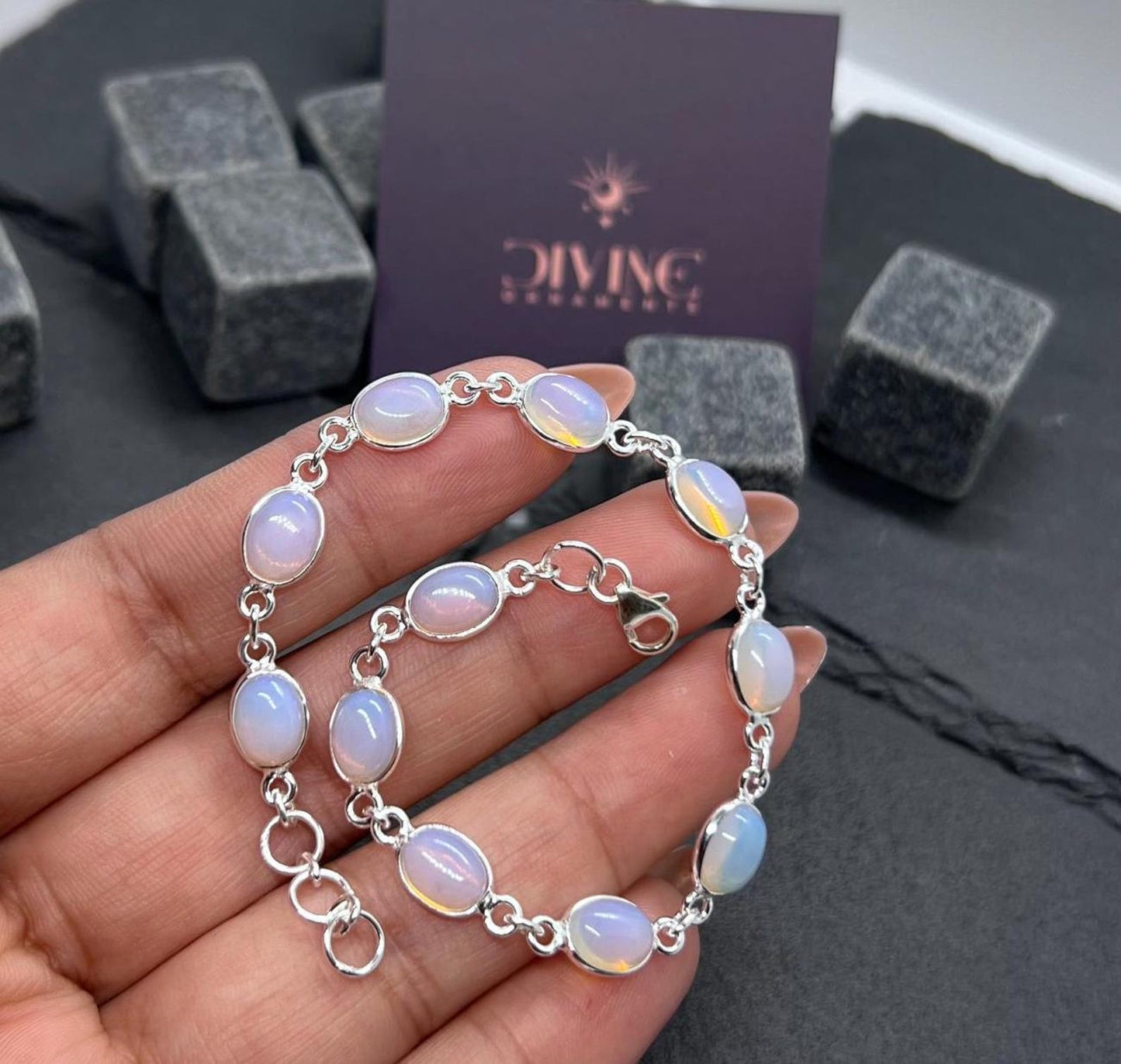 Milky Opalite 925 Sterling Silver Opalite Jewelry Adjustable Bracelet