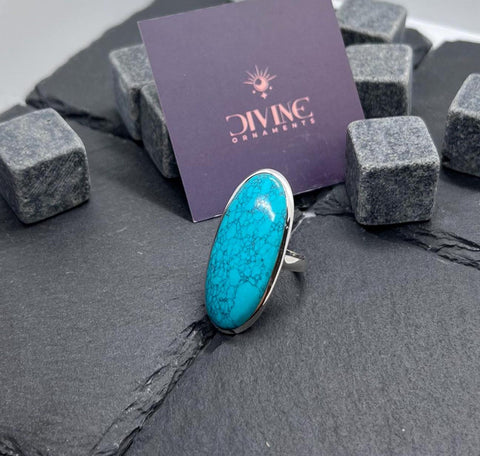 Blue Turquoise 925 Sterling Silver Gemstone Jewelry Big Ring
