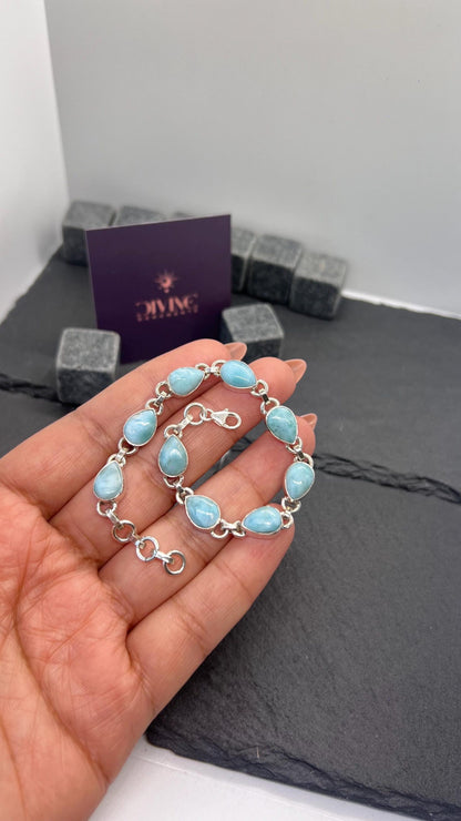 Larimar 925 Sterling Silver Blue Larimar Natural Pear Shape Gemstone Bracelet