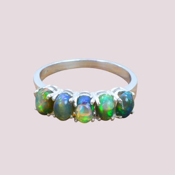 Black Ethiopian Opal 925 Sterling Silver Natural Gemstone 5 stone Ring
