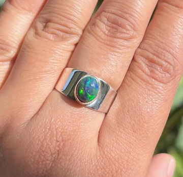Black Ethiopian Opal 925 Sterling Silver Natural Oval Shape Gemstone Ring
