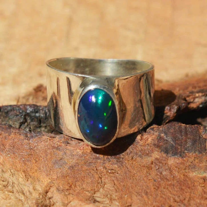 Black Ethiopian Opal 925 Sterling Silver Natural Oval Shape Gemstone Ring