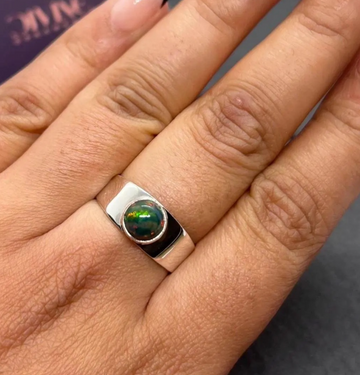 Black Ethiopian Opal 925 Sterling Silver Natural Round Shape Gemstone Ring