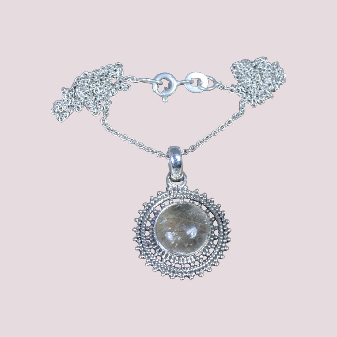 925 Sterling Silver Natural Round Gemstone Chain Pendant