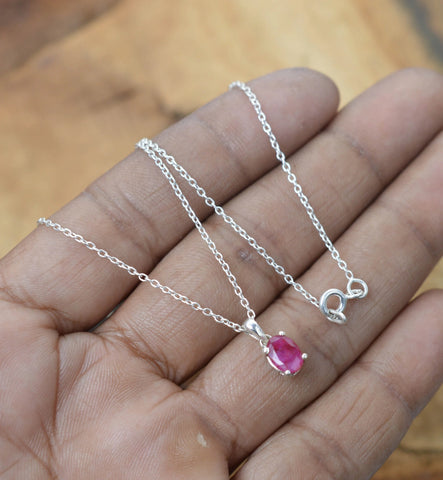 925 Sterling Silver Natural Gemstone Oval Shape Chain Pendant