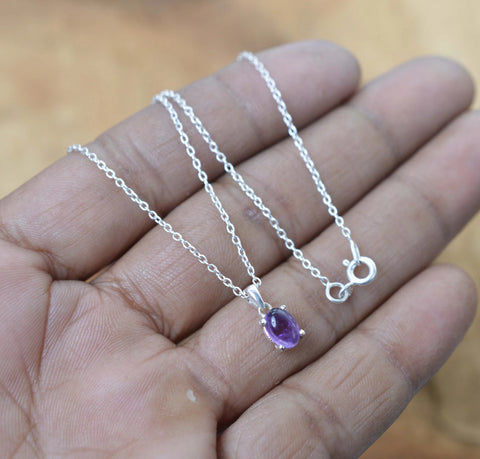925 Sterling Silver Natural Gemstone Oval Shape Chain Pendant