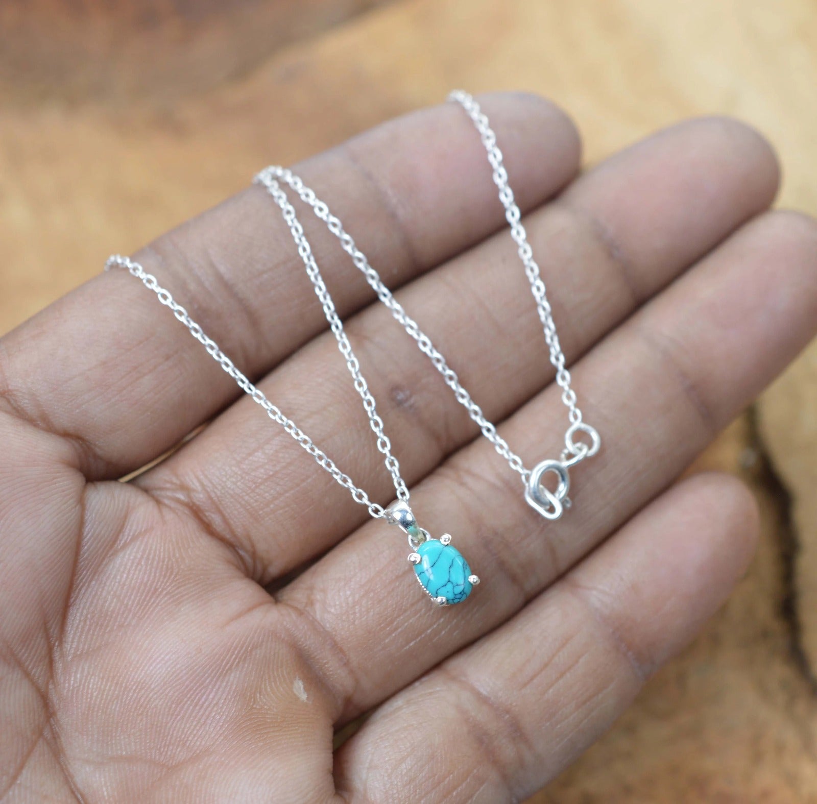 925 Sterling Silver Natural Gemstone Oval Shape Chain Pendant