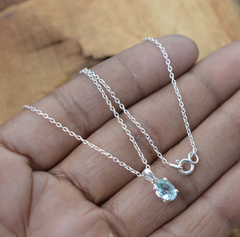 925 Sterling Silver Natural Gemstone Oval Shape Chain Pendant