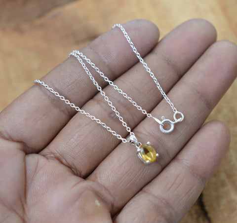 925 Sterling Silver Natural Gemstone Oval Shape Chain Pendant