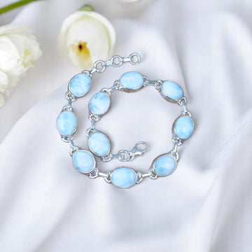 Larimar 925 Sterling Silver Natural Gemstone Adjustable Bracelet
