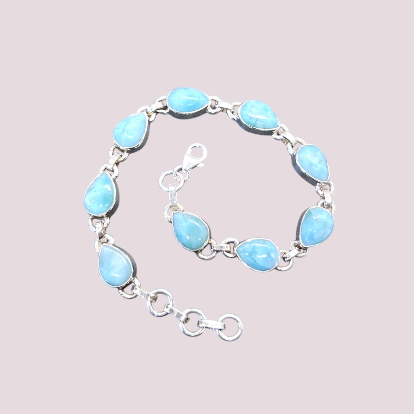 Larimar 925 Sterling Silver Natural Gemstone Adjustable Bracelet