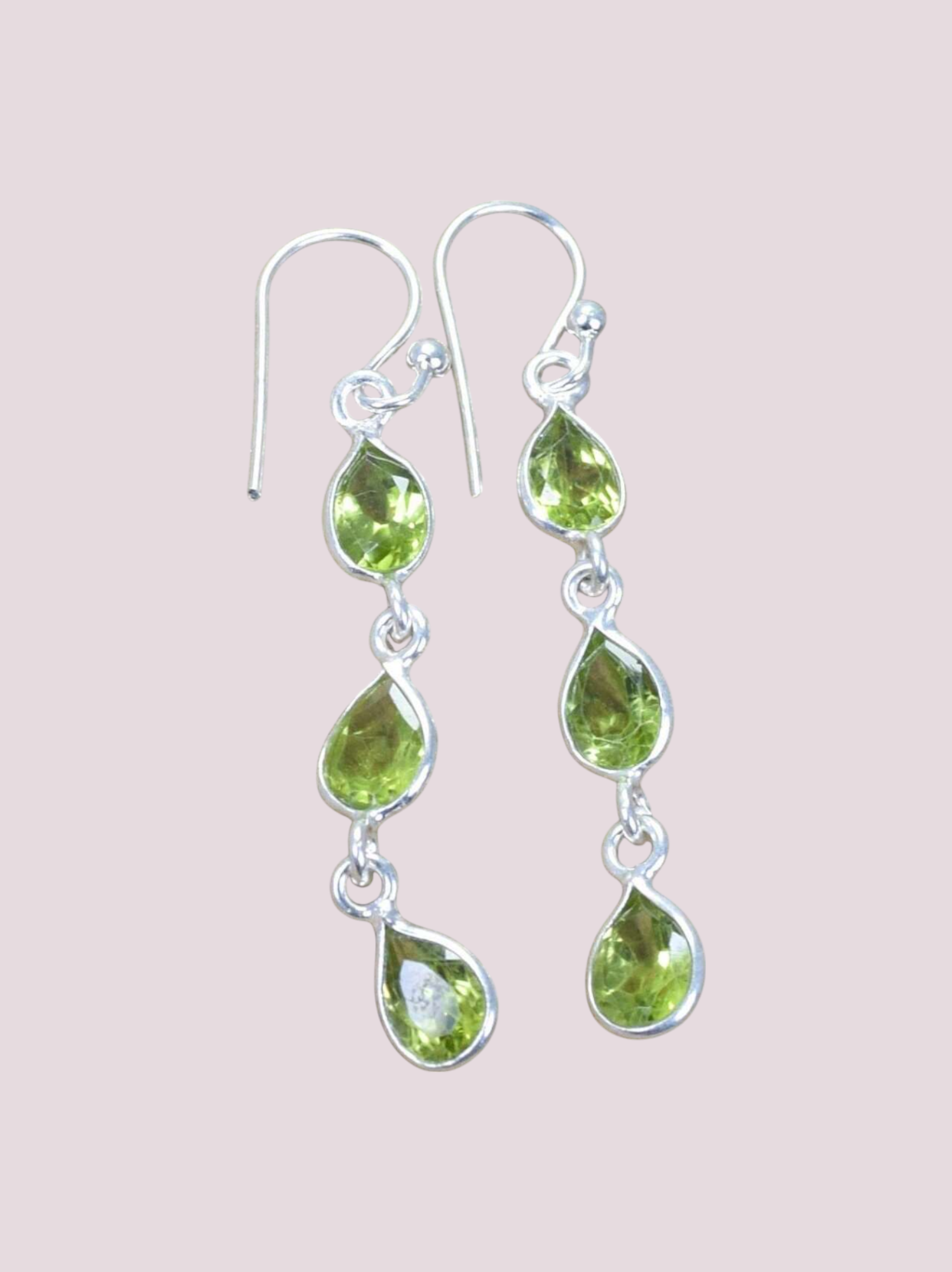 925 Sterling Silver Natural Gemstone 3 stone Hook Earring