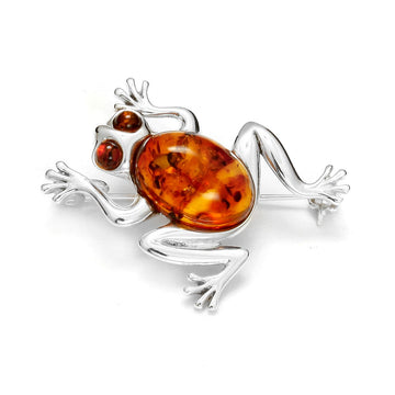 Baltic Amber 925 Sterling Silver Frog Shape Natural Gemstone Pendant