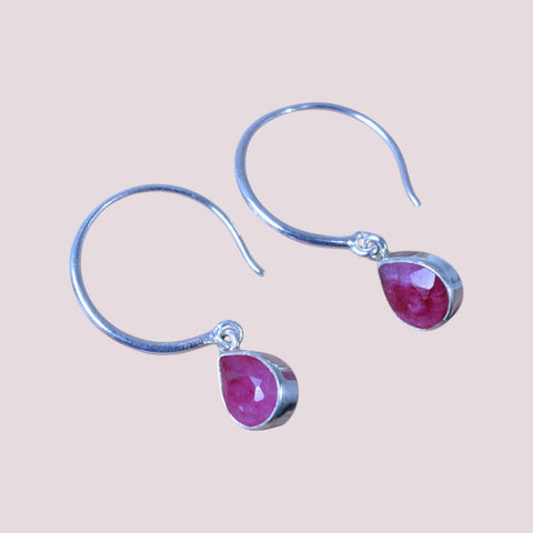 925 Sterling Silver Natural Gemstone Hoop Earring