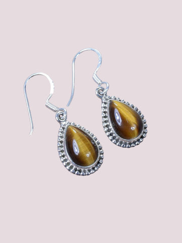 925 Sterling Silver Minimalist Natural Gemstone Hook Earring