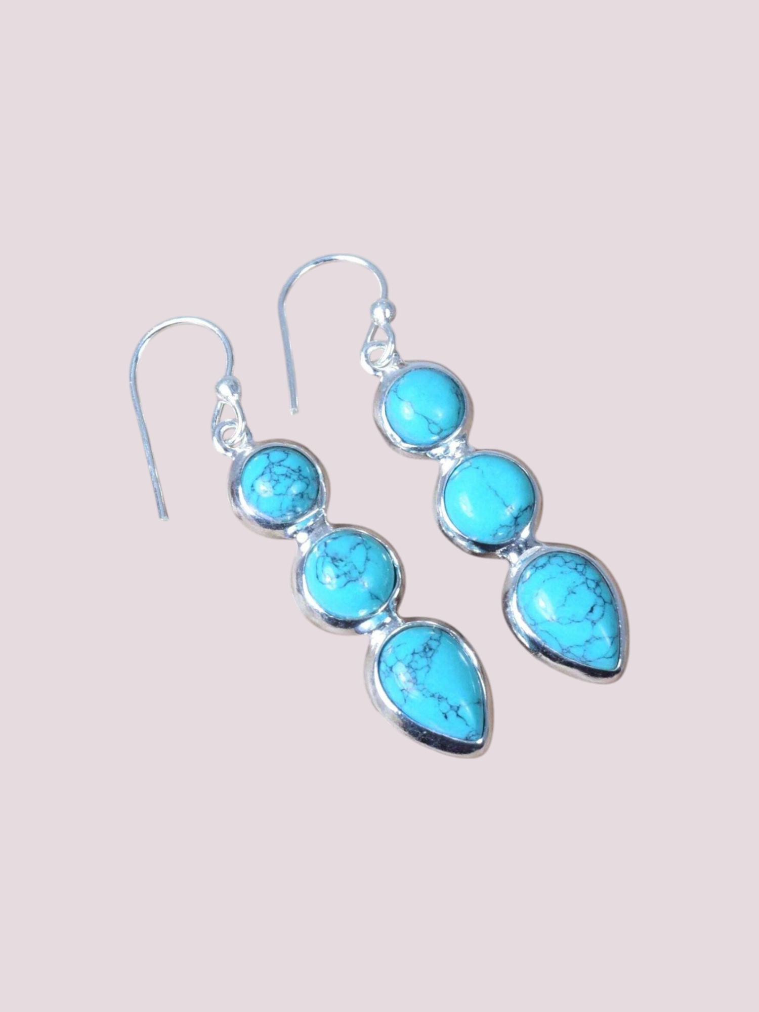 925 Sterling Silver Natural Gemstone 3 stone Hook Earring