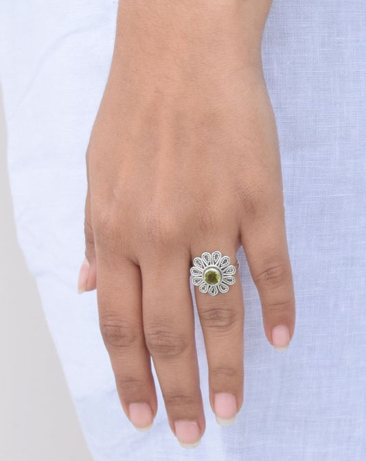 Green Peridot 925 Sterling Silver Natural Gemstone Ring