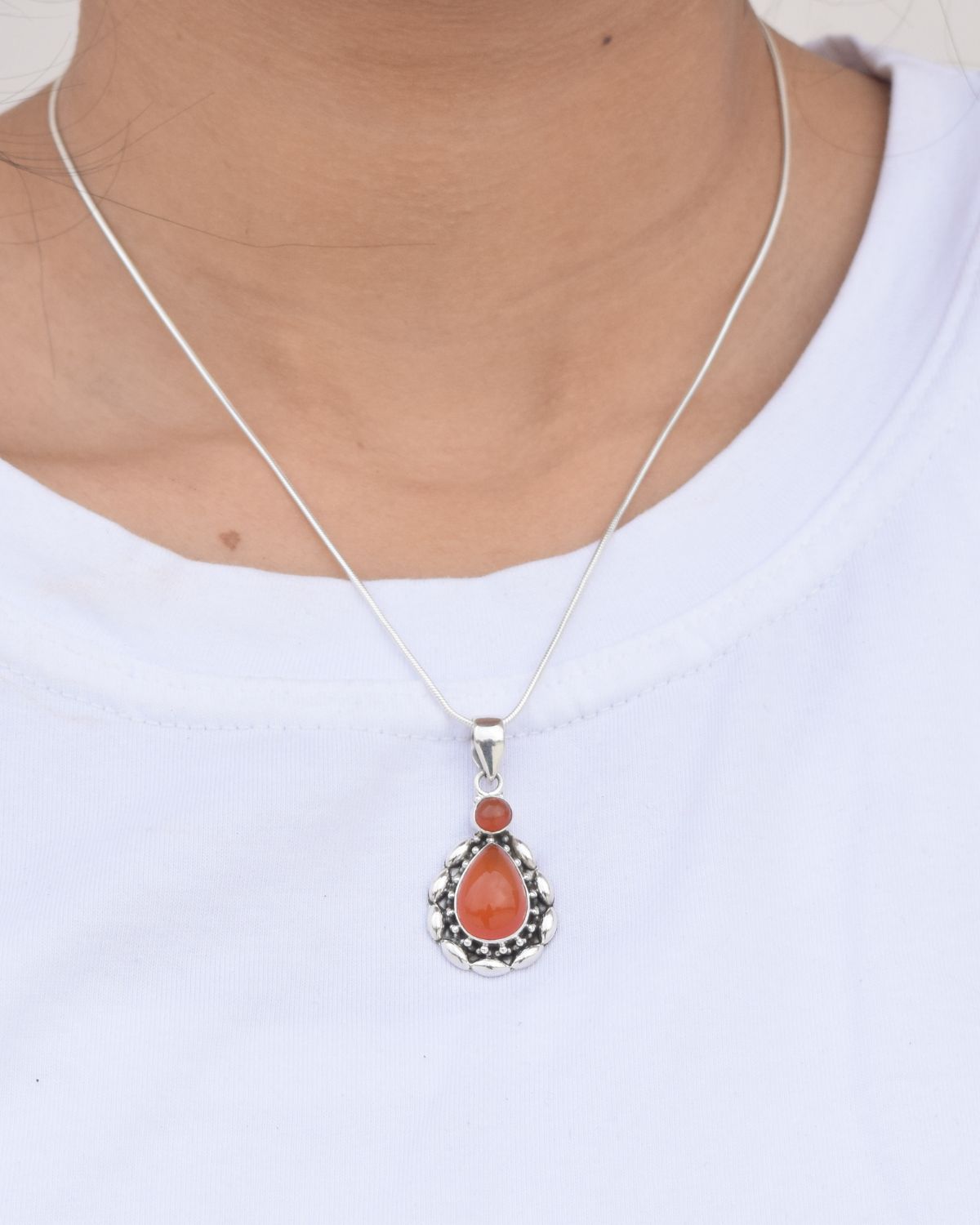 Red Carnelian 925 Sterling Silver Gemstone Necklace