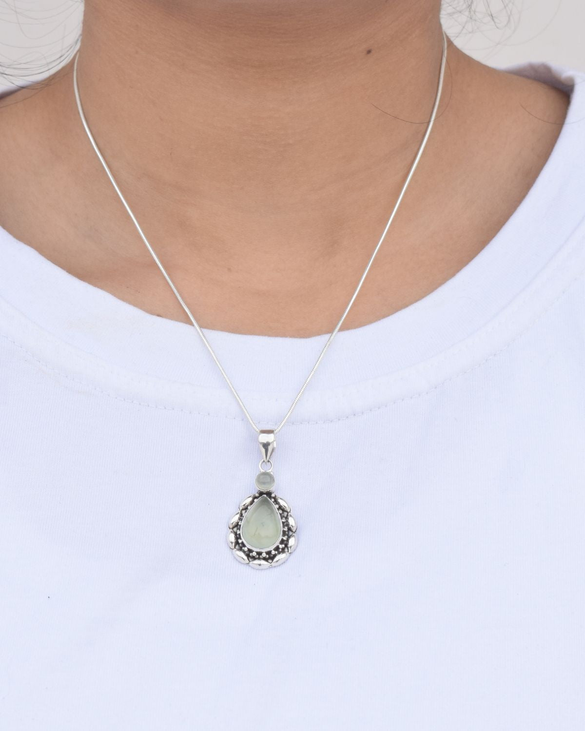 Green Prehnite 925 Sterling Silver Gemstone Necklace