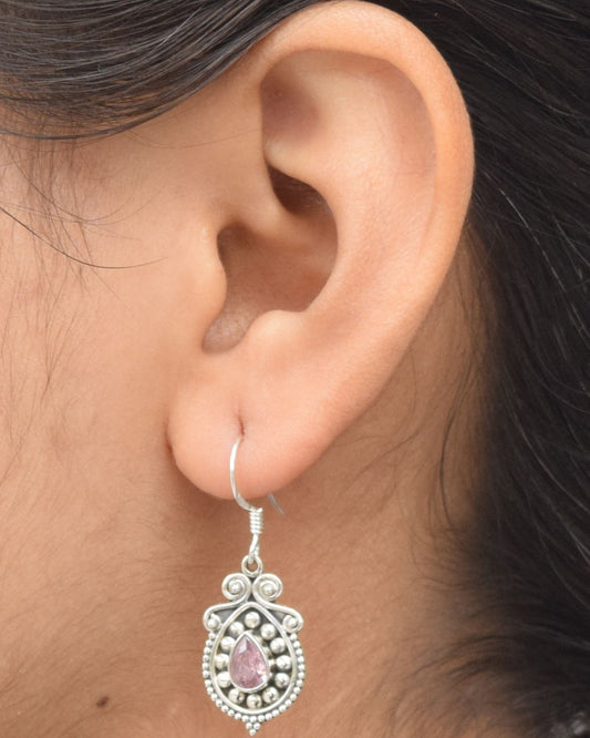 Cut Pink Topaz 925 Sterling Silver Natural Gemstone Hook Earring