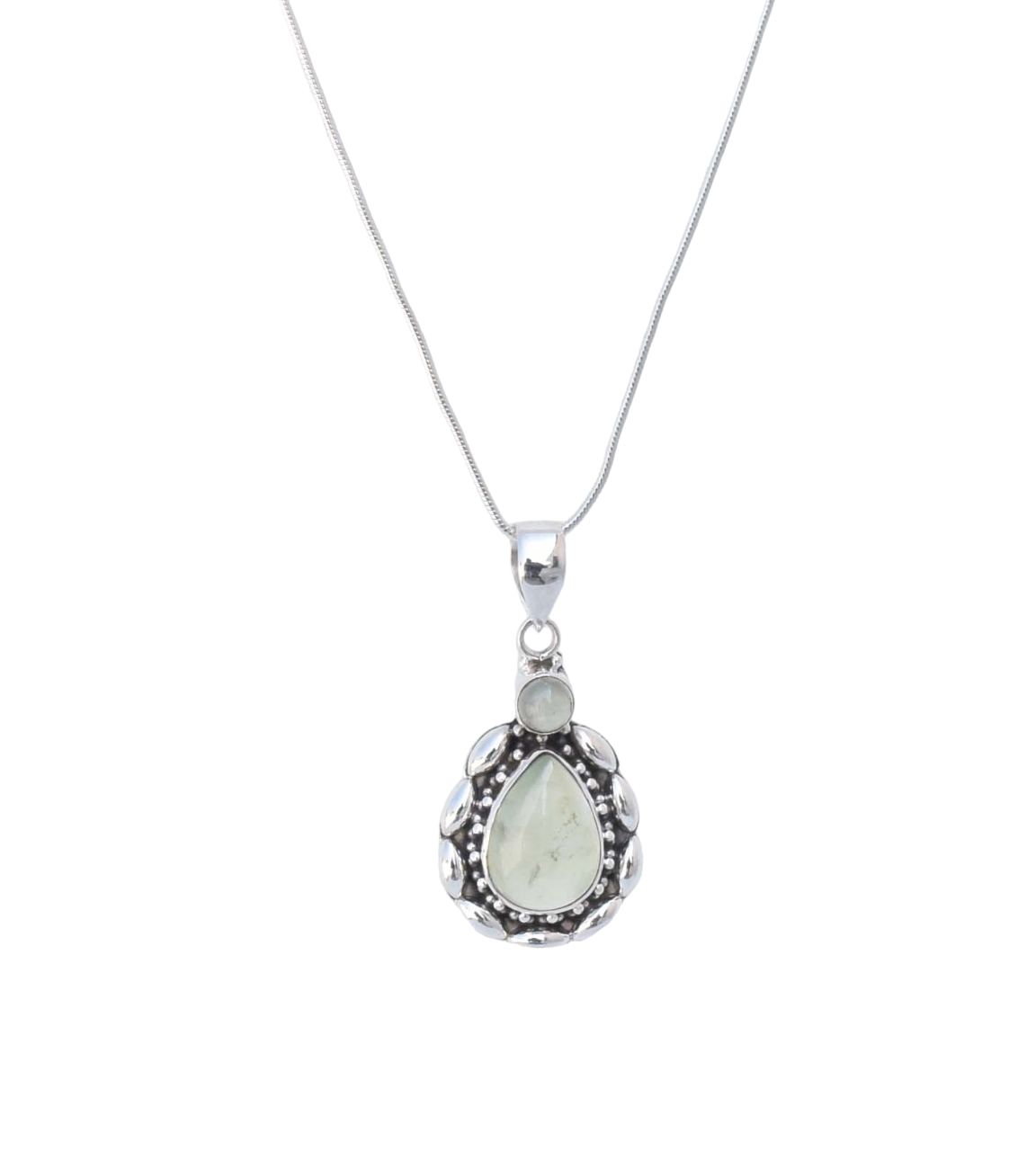 Green Prehnite 925 Sterling Silver Gemstone Necklace