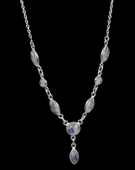 White Rainbow Moonstone 925 Sterling Silver Gemstone Necklace