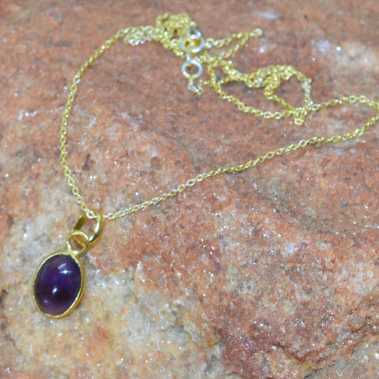 Amethyst 925 Sterling Silver 18 Carat Gold Overlay/ Gold Plated Gemstone Pendant w/ or w/o chain