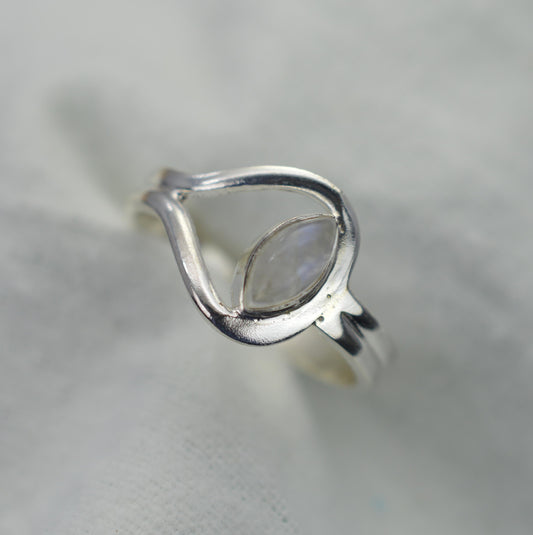 White Rainbow Moonstone 925 Sterling Silver Marquise Shape Gemstone Ring ~ Handmade Jewelry ~ Gift For Her ~ Ring Size US ~ 9/ UK ~ R