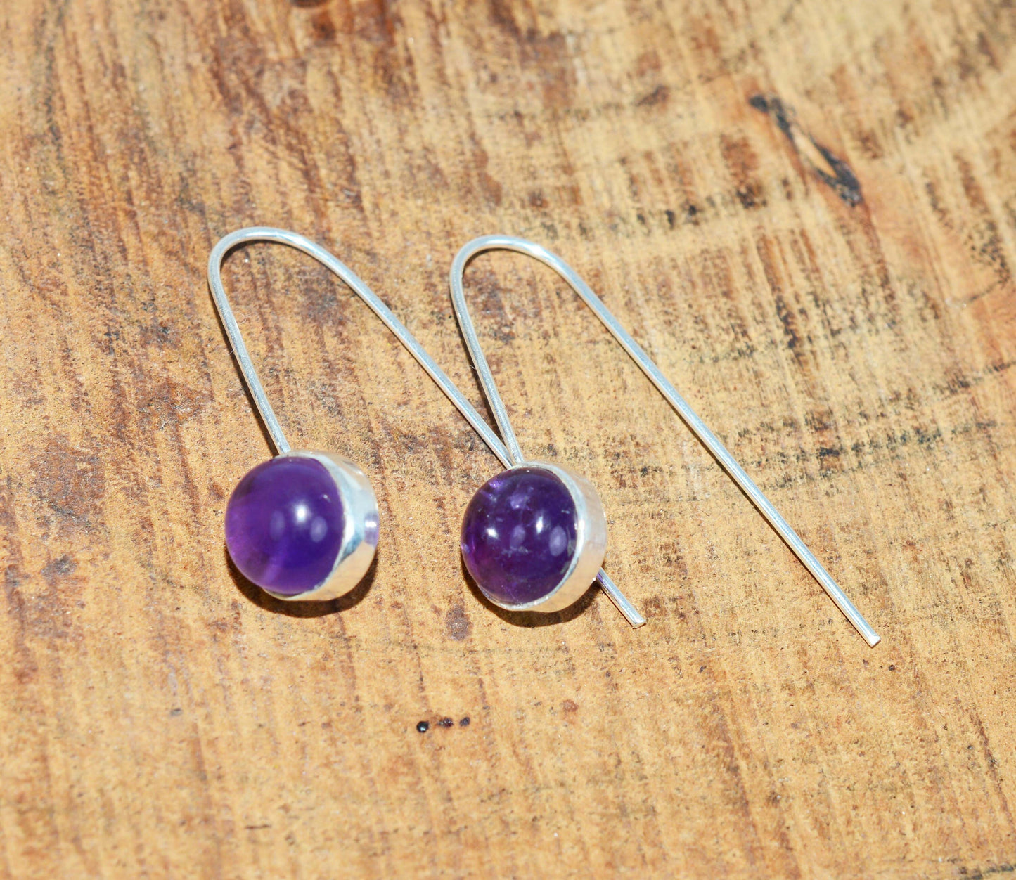 Purple Amethyst 925 Sterling Silver Round 1 PAIR Wire Earring ~ Gift For Her