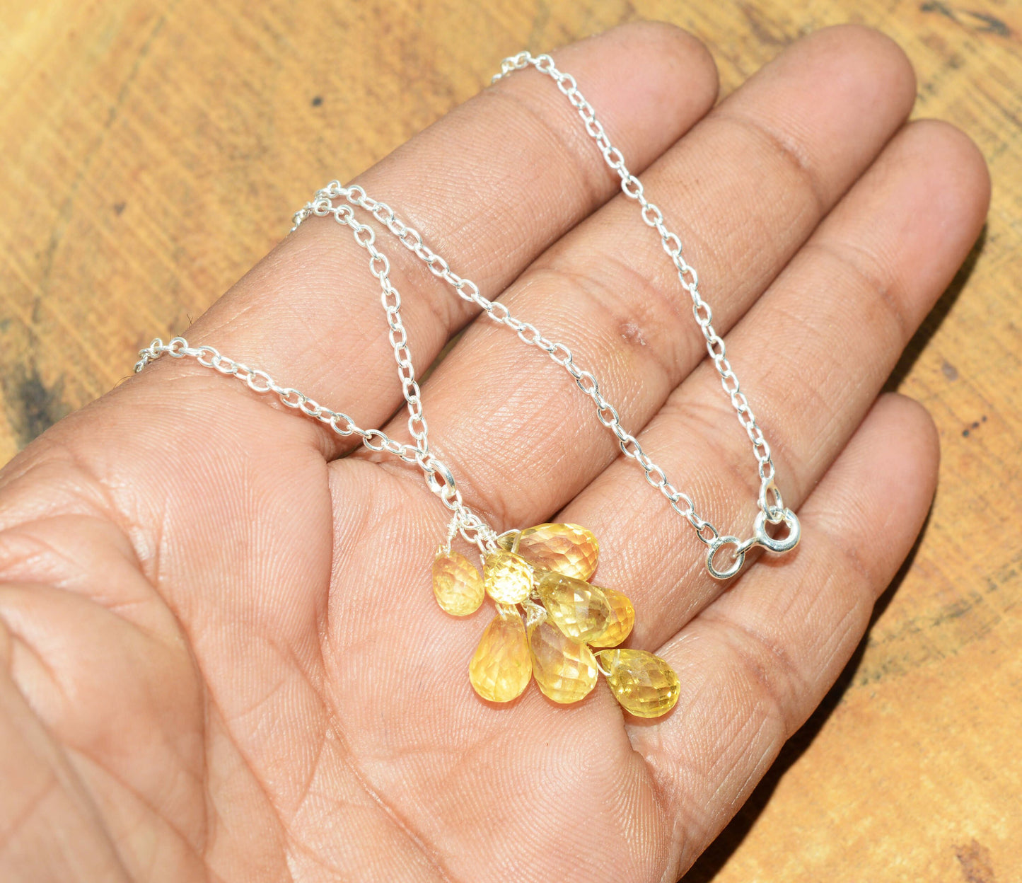 Citrine Quartz 925 Sterling Silver Faceted Citrine Gemstone Jewelry Necklace