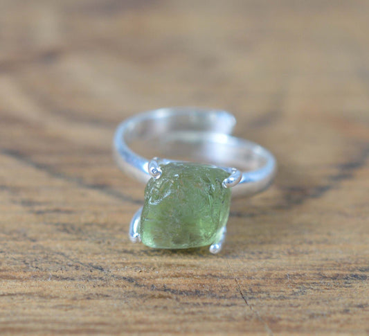 Rough Green Amethyst 925 Sterling Silver Gemstone Ring Size US- 6/ UK- L