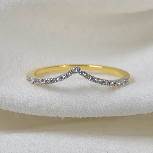 9 Carat Solid Gold Genuine Diamond Minimal Curve Ring with Certificate~Real Diamond Chevron Ring ~ Gift For Birthday