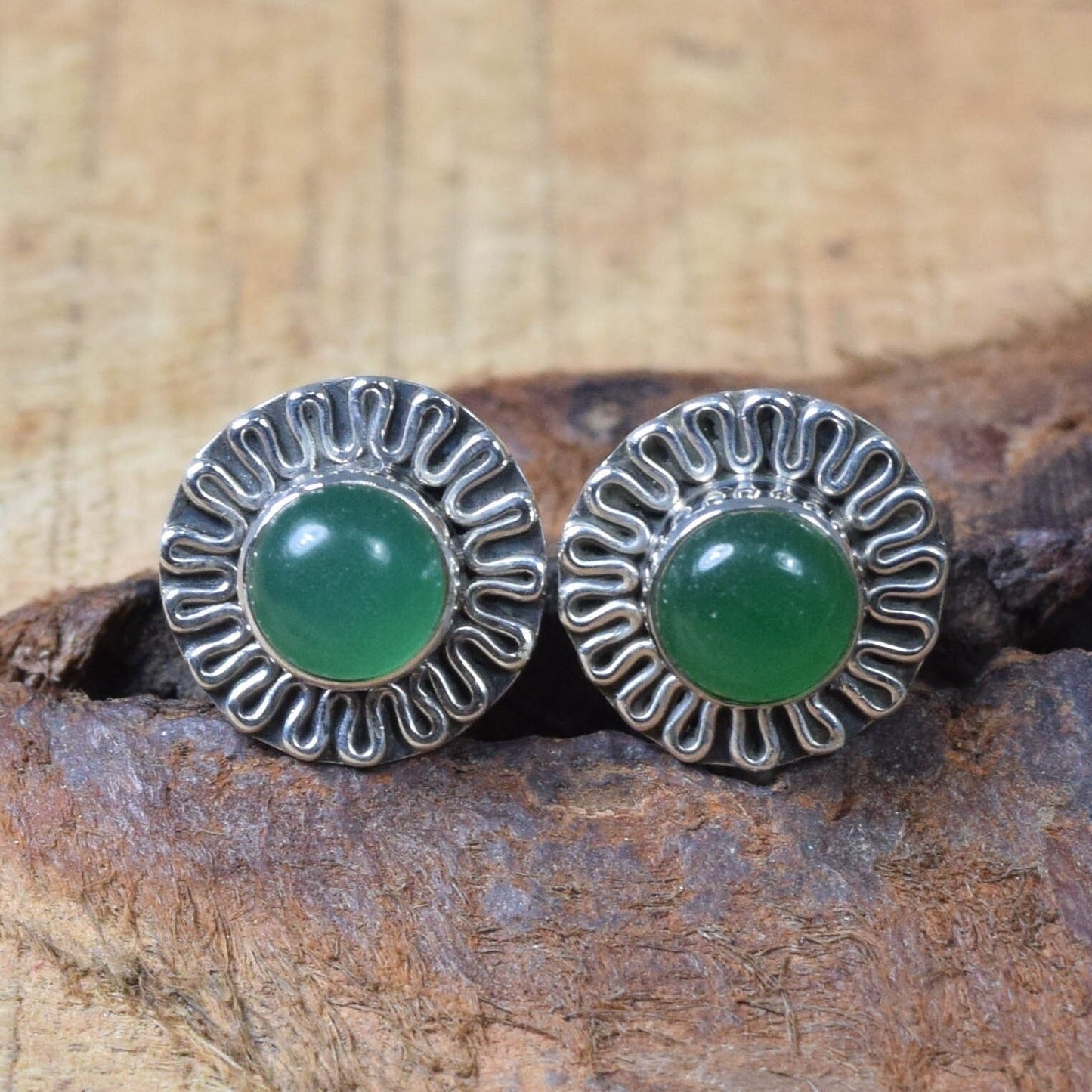 Green Onyx 925 Sterling Silver Gemstone 1 PAIR Stud Earring ~ Handmade Jewelry ~ Elegant Stud ~ December Birthstone ~ Gift For Anniversary