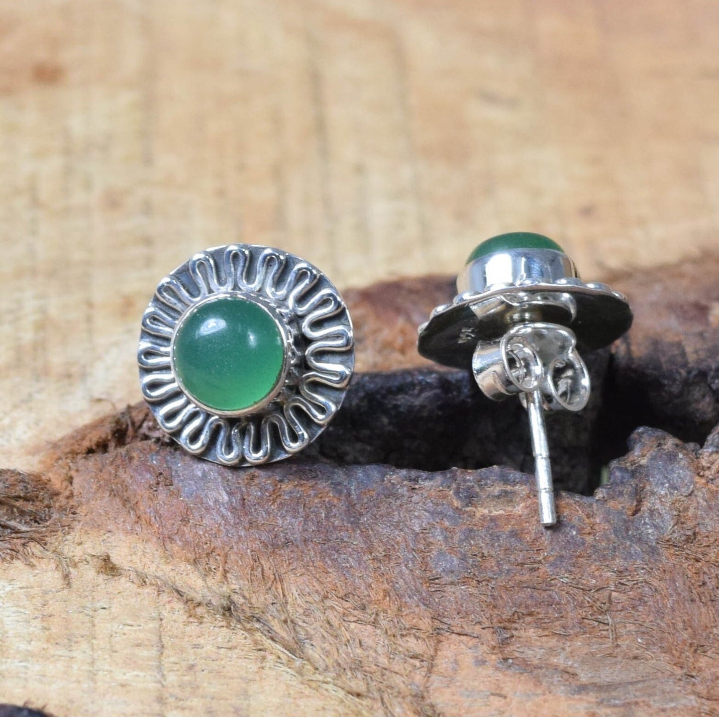 Green Onyx 925 Sterling Silver Gemstone 1 PAIR Stud Earring ~ Handmade Jewelry ~ Elegant Stud ~ December Birthstone ~ Gift For Anniversary