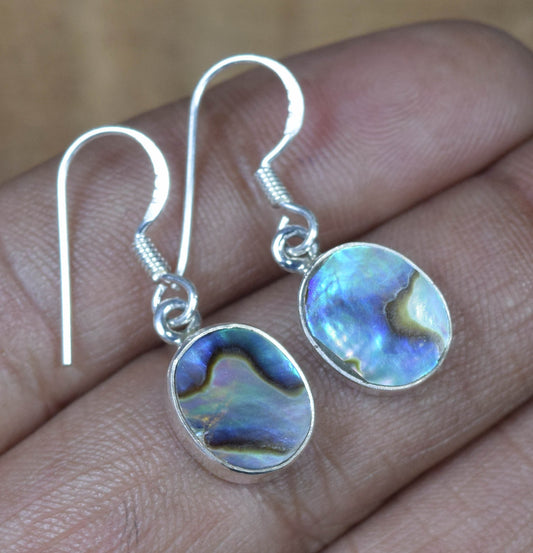Abalone Shell 925 Sterling Silver Oval Shape Gemstone Hook Earring ~ Handmade Jewelry ~ Abalone Shell  Earring ~ Gift For Anniversary