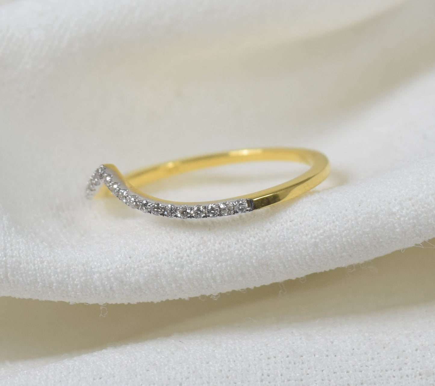 9 Carat Solid Gold Genuine Diamond Minimal Curve Ring with Certificate~Real Diamond Chevron Ring ~ Gift For Birthday