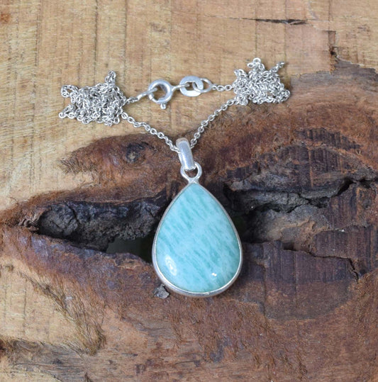 Amazonite 925 Sterling Silver Gemstone Jewelry Chain Pendant w/ or w/o chain ~ Pear Shape Necklace ~ Handmade Jewelry ~ Gift For Christmas
