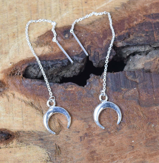 Silver Half Moon Long Bar 925 Sterling Silver Threader Earrings Jewelry ~ Handmade Jewelry ~ Designer Plain Long Earring ~ 1 Pair